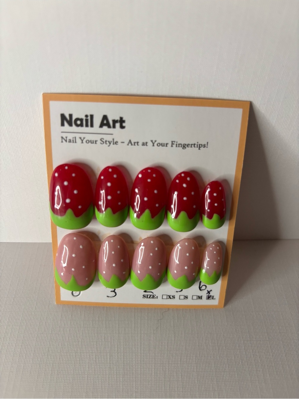 Strawberry Design Press-On Nails - Red, Pink & Green